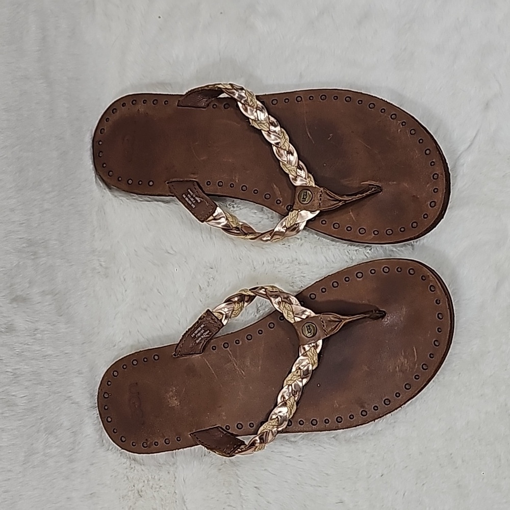 UGG Navie Rose Gold Jute Braid Toe Post Flip Flop Brown Size W9